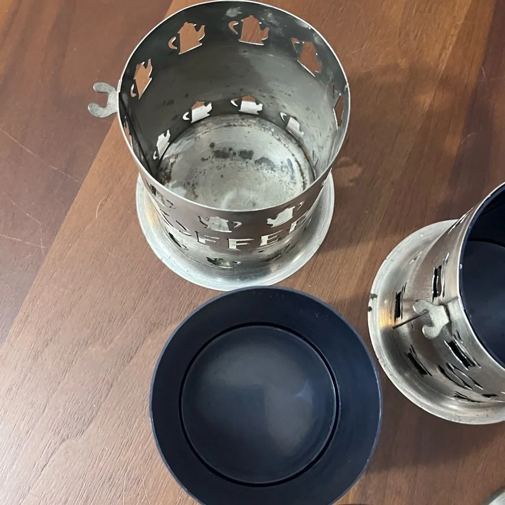 Vintage 1960’s silver, metal, coffee, and sugar canisters